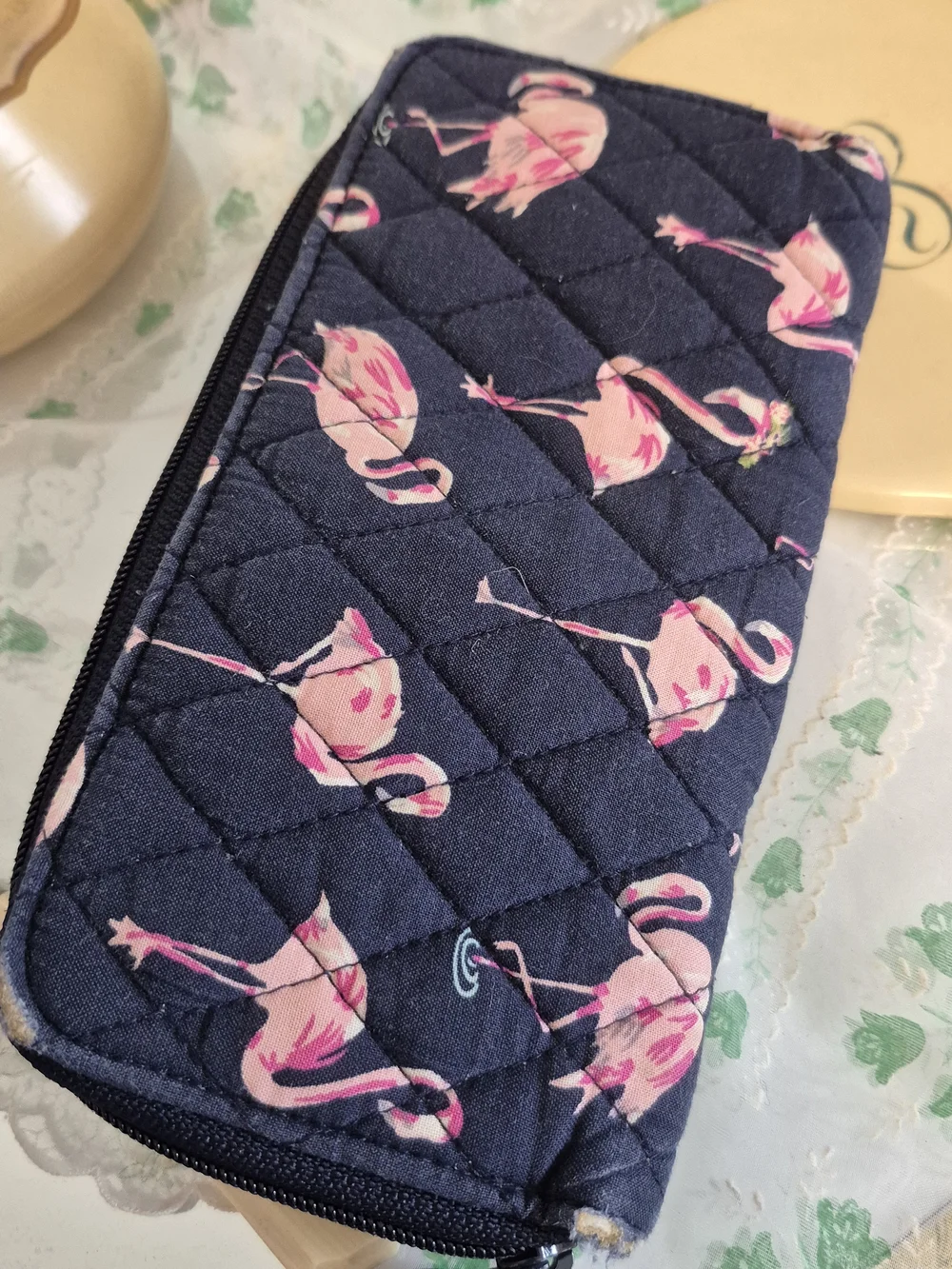 Vera Bradley Quilted Flamingo Zip Wallet - Navy & Pink - Picture 8 of 8